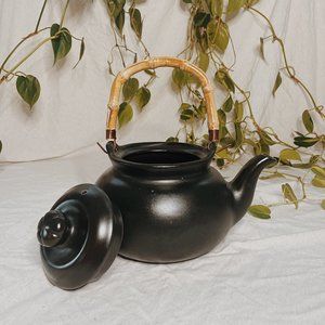 Cast Iron Teapot with Bamboo Handle -- Boho, Bohemian, MCM